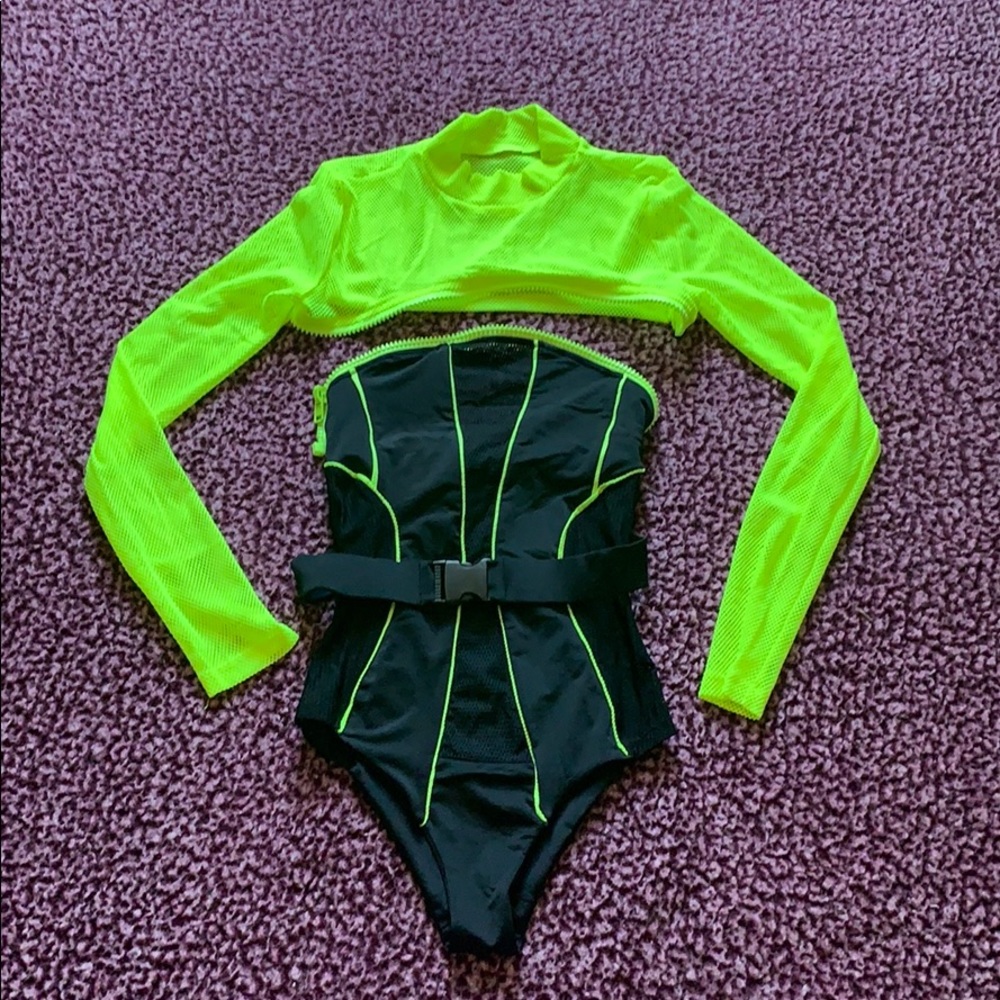 Black and neon swimsuit set